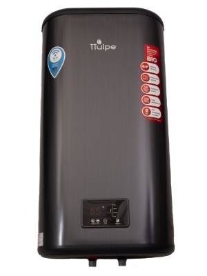 Hoogwaardige, antraciet zwarte, platte 43 liter boiler met Wi-Fi en SMART functie voor verticale installatie aan de wand