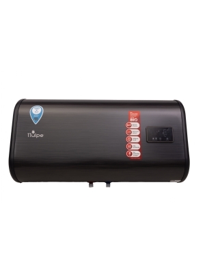 Hoogwaardige, antraciet zwarte, platte 68 liter boiler met Wi-Fi en SMART functie voor horizontale installatie aan de wand